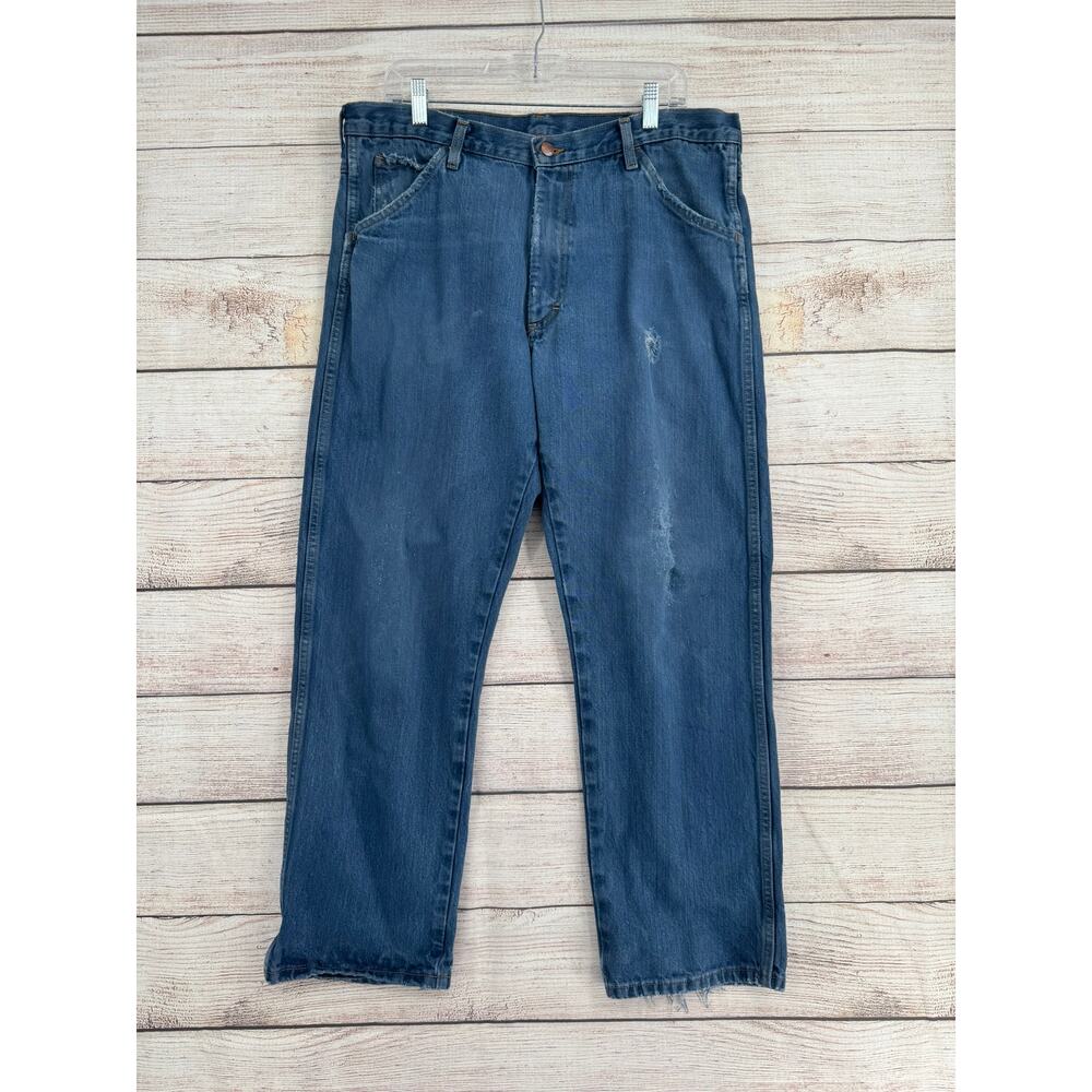 Vintage Round House Distressed Workwear Jeans Mens 36x29 Blue Medium Wash